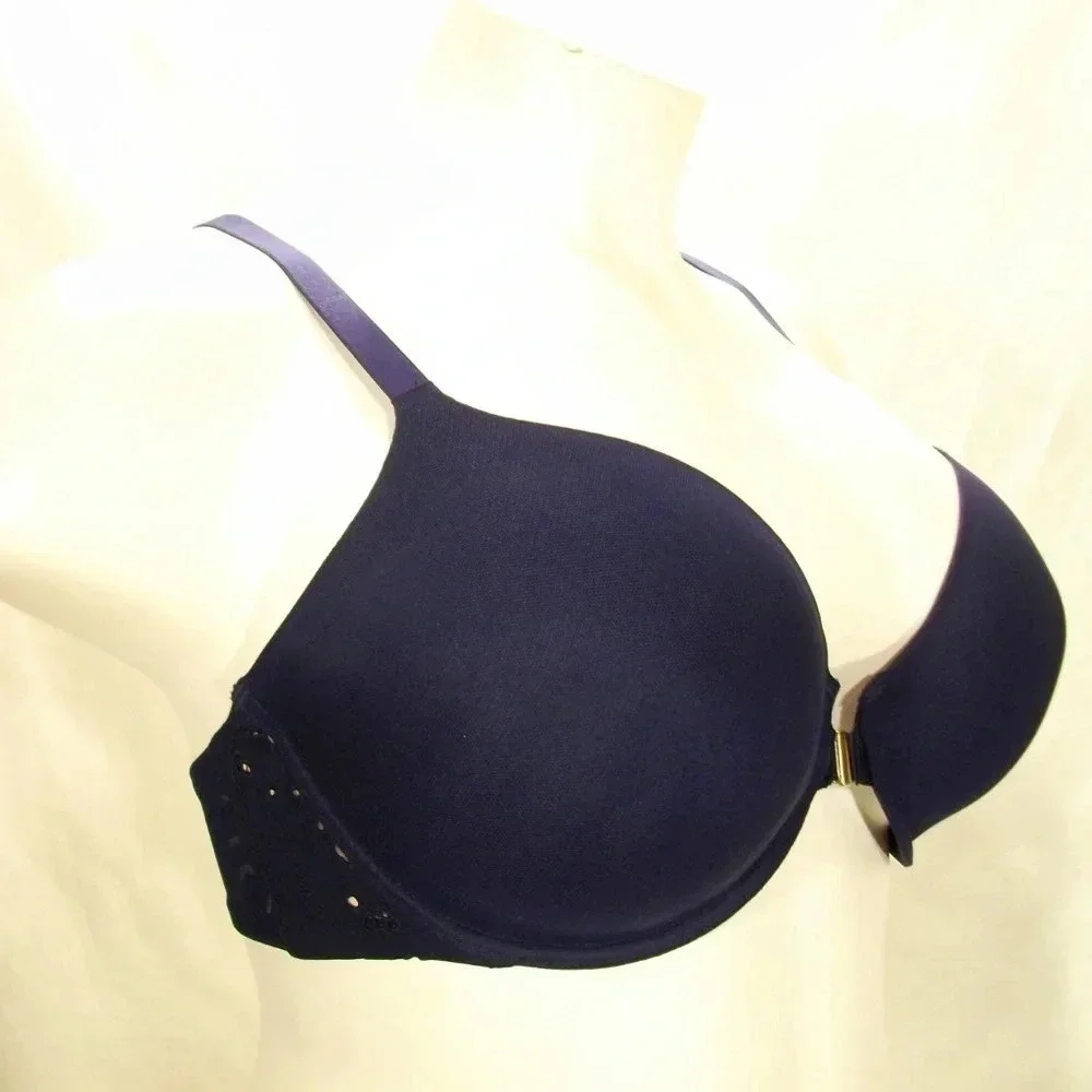 38DDD Unveiled Felina Beautiful Love Front Close‎ Underwire Bra Navy Blue NWT